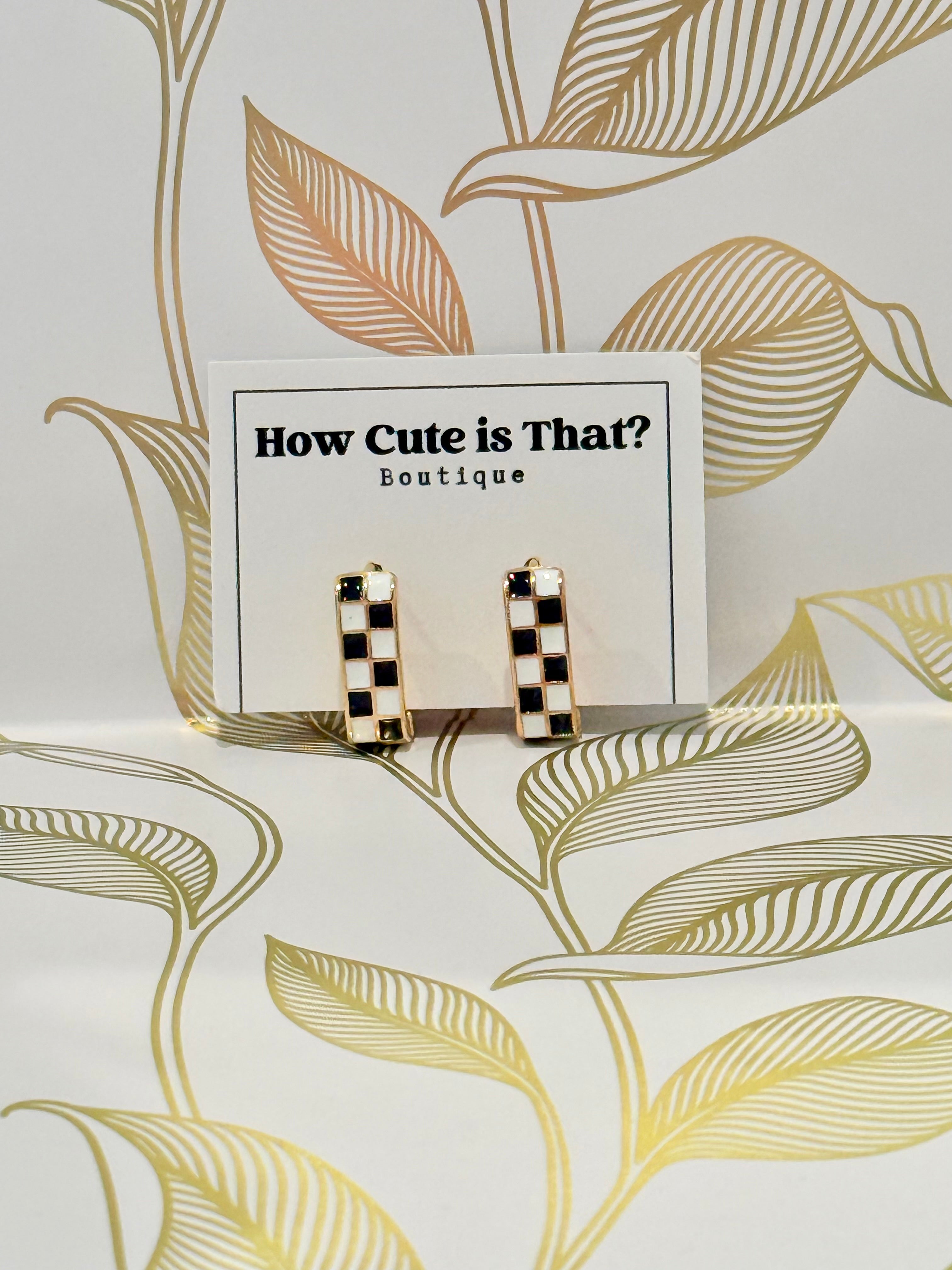 Black & White Checkered Square Hoops-How Cute is That? Boutique