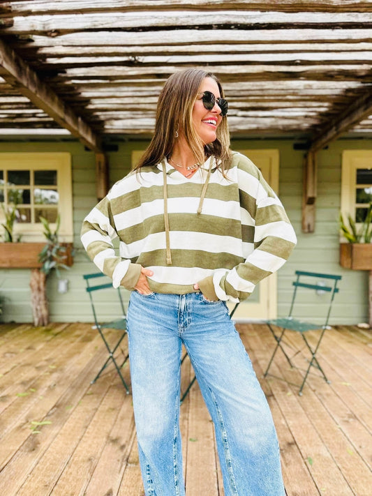 Patti Olive Striped Hoodie Sweatshirt