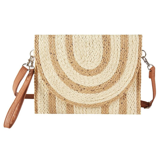 Two Tone Straw Clutch Cross Body Bag With Sequin Accents