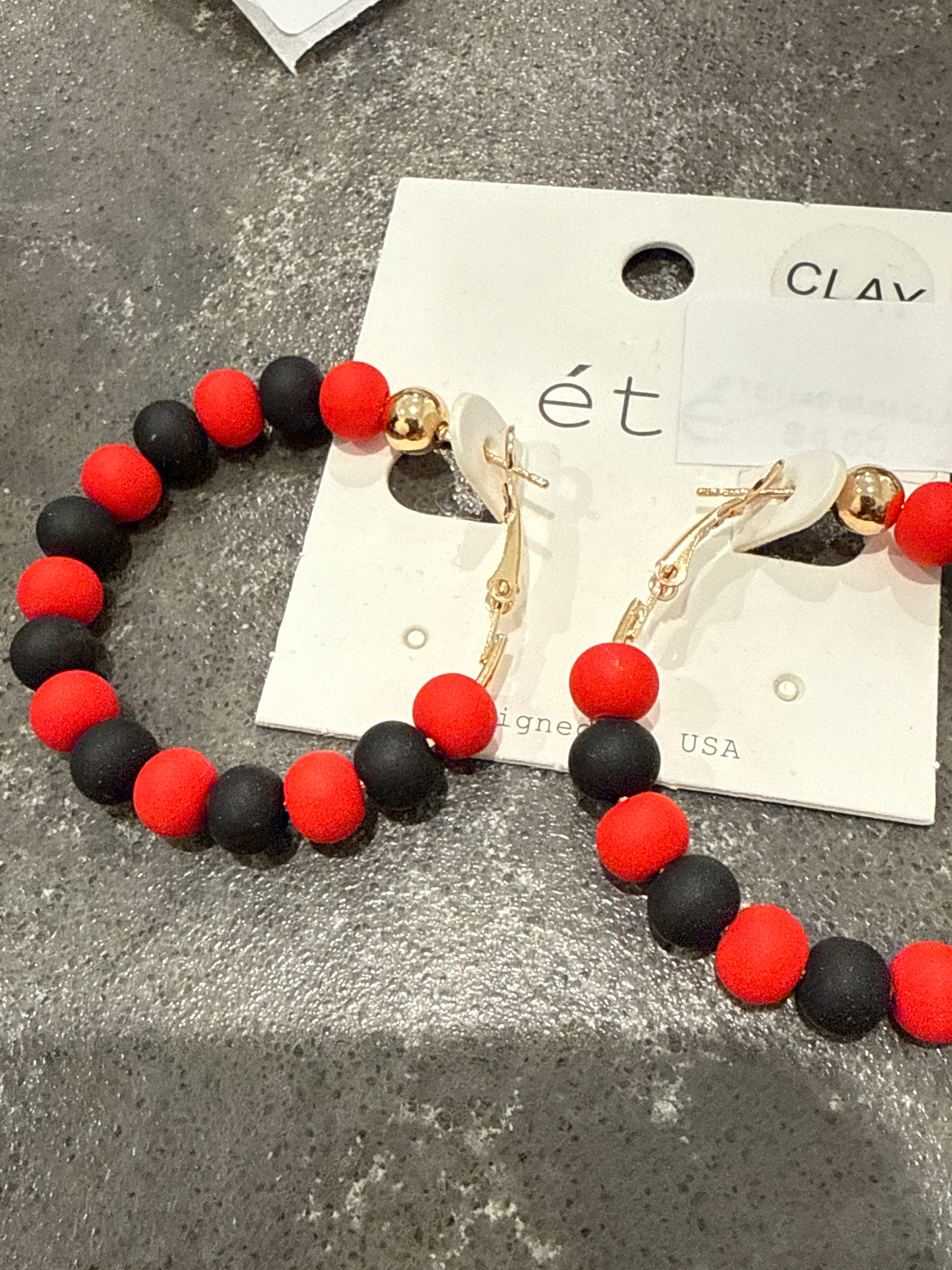 Black and Red Game Day Round Earrings-How Cute is That? Boutique