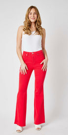 HW Tummy Control Garment Dyed Flare in Red Judy Blue-How Cute is That? Boutique