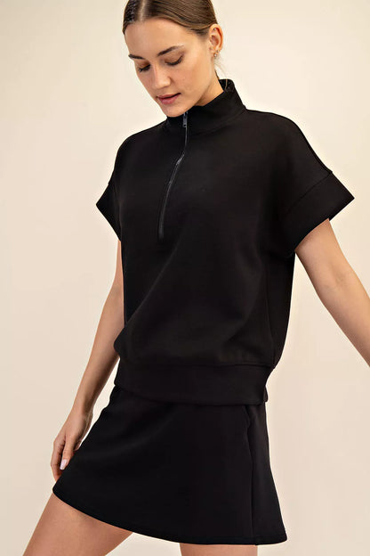 MODAL SCUBA QUARTER ZIP SHORT SLEEVE TOP