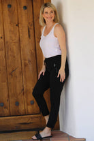 PULL ON TIE FRONT ZIPPER POCKET FRENCH TERRY JOGGER-How Cute is That? Boutique