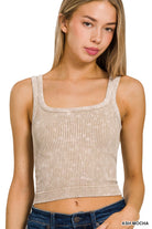 2 WAY NECKLINE WASHED RIBBED CROPPED TANK TOP by ZENANA-How Cute is That? Boutique