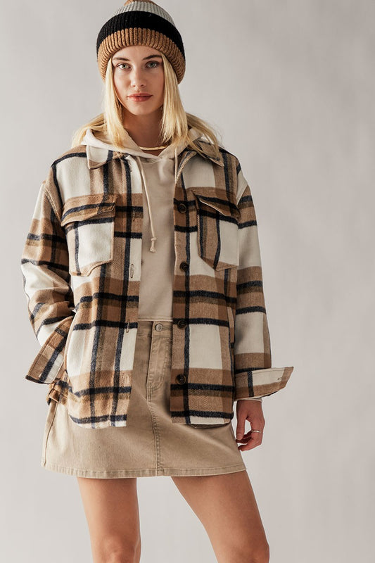 BELLA RELAXED FIT PLAID FLANNEL SHACKET