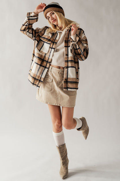 BELLA RELAXED FIT PLAID FLANNEL SHACKET