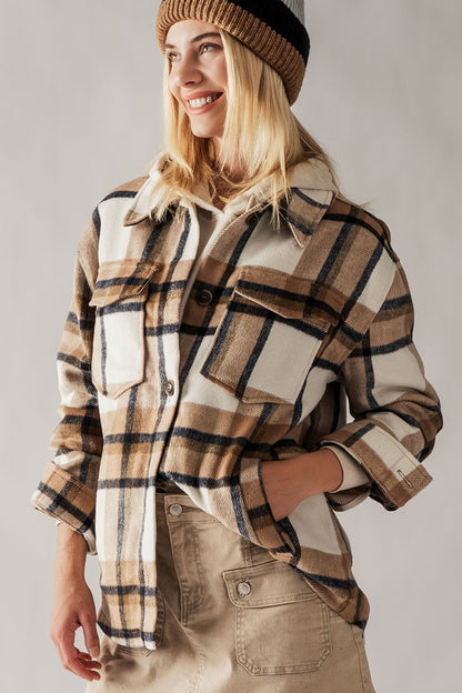 BELLA RELAXED FIT PLAID FLANNEL SHACKET