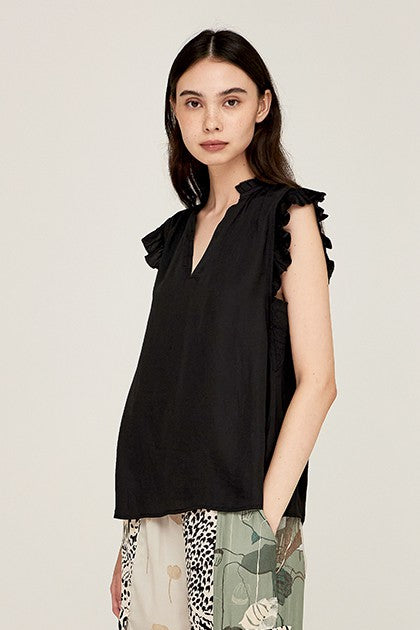Ruffle Sleeve Satin Blouse-How Cute is That? Boutique