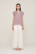 Ruffle Sleeve Satin Blouse-How Cute is That? Boutique