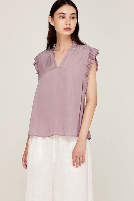 Ruffle Sleeve Satin Blouse-How Cute is That? Boutique