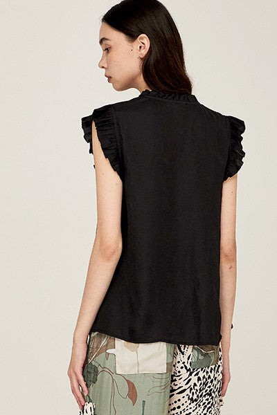 Ruffle Sleeve Satin Blouse-How Cute is That? Boutique