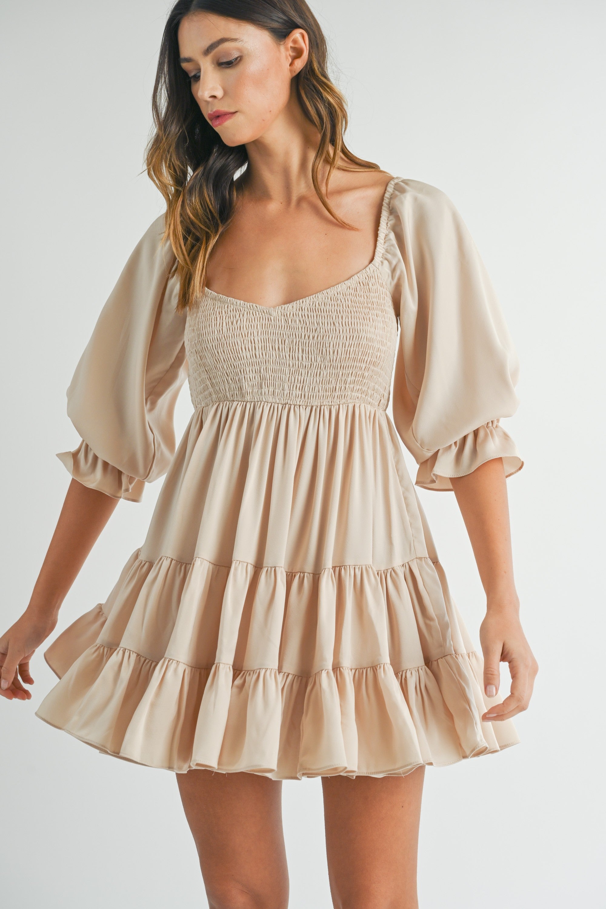 SATIN SOLID RUFFLE TIER BABY DOLL DRESS-How Cute is That? Boutique