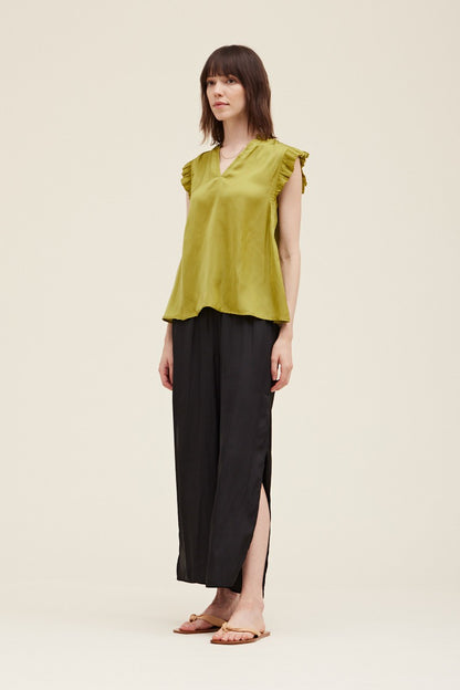 Side Slit Satin Pants in Black