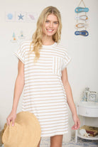 TEXTURED STRIPE SHORT SLEEVE KNIT T-SHIRT DRESS-How Cute is That? Boutique