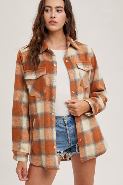 BUTTON DOWN FLANNEL SHACKET WITH POCKETS