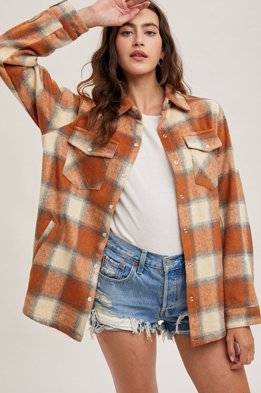 BUTTON DOWN FLANNEL SHACKET WITH POCKETS