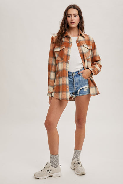 BUTTON DOWN FLANNEL SHACKET WITH POCKETS