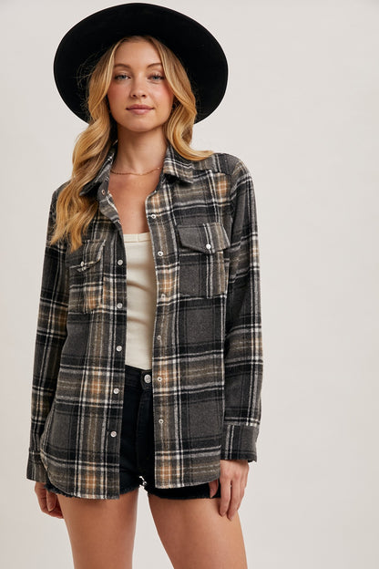 BUTTON DOWN PLAID SHACKET