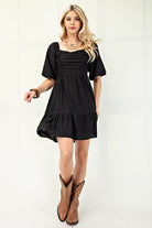 Ruched Bodice Mini Dress in Black-How Cute is That? Boutique