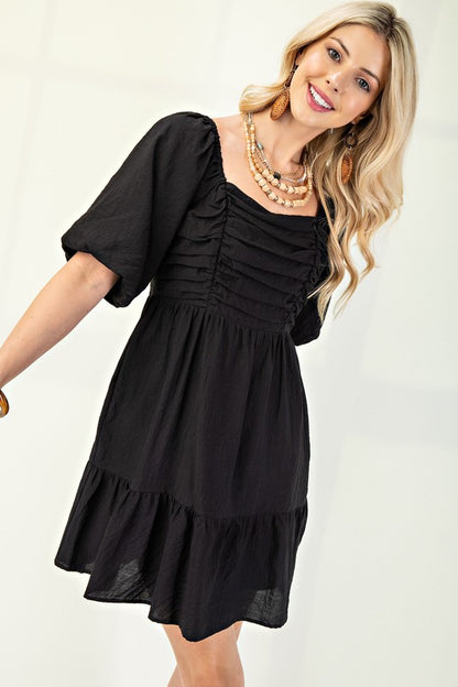 Ruched Bodice Mini Dress in Black