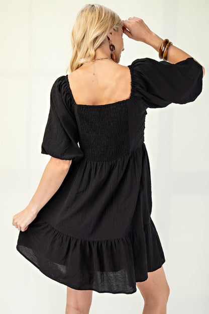 Ruched Bodice Mini Dress in Black