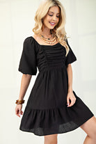 Ruched Bodice Mini Dress in Black-How Cute is That? Boutique