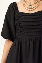 Ruched Bodice Mini Dress in Black-How Cute is That? Boutique