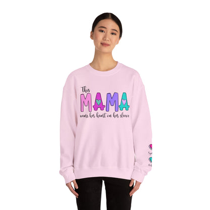 This Mama Wears her Heart on her Sleeve Custom Crewneck Sweatshirt