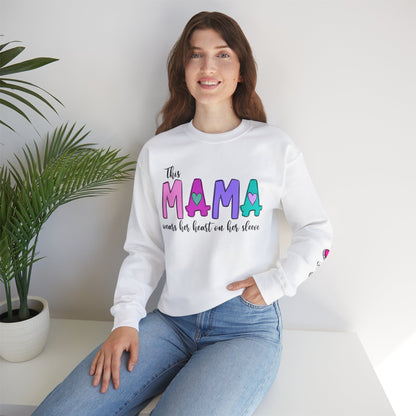 This Mama Wears her Heart on her Sleeve Custom Crewneck Sweatshirt