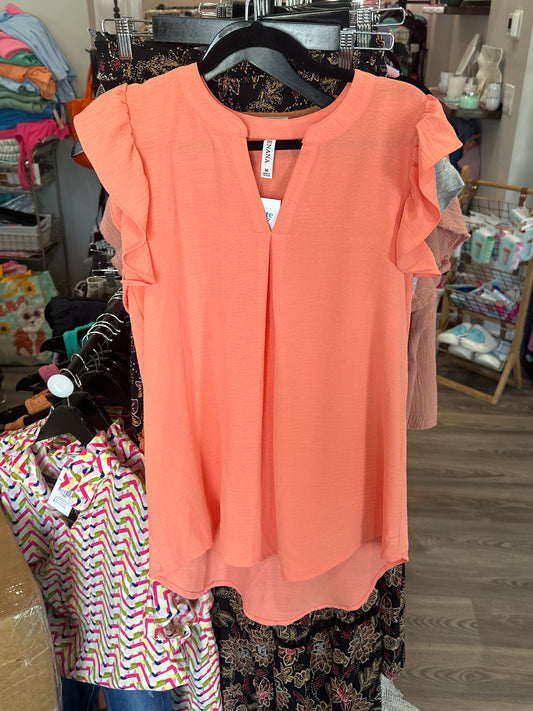 Zenana WOVEN FLUTTER SLEEVE Top in Orange