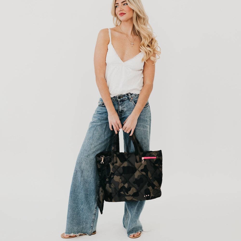 Presley Puffer Quilted Tote Bag With Pouch-How Cute is That? Boutique