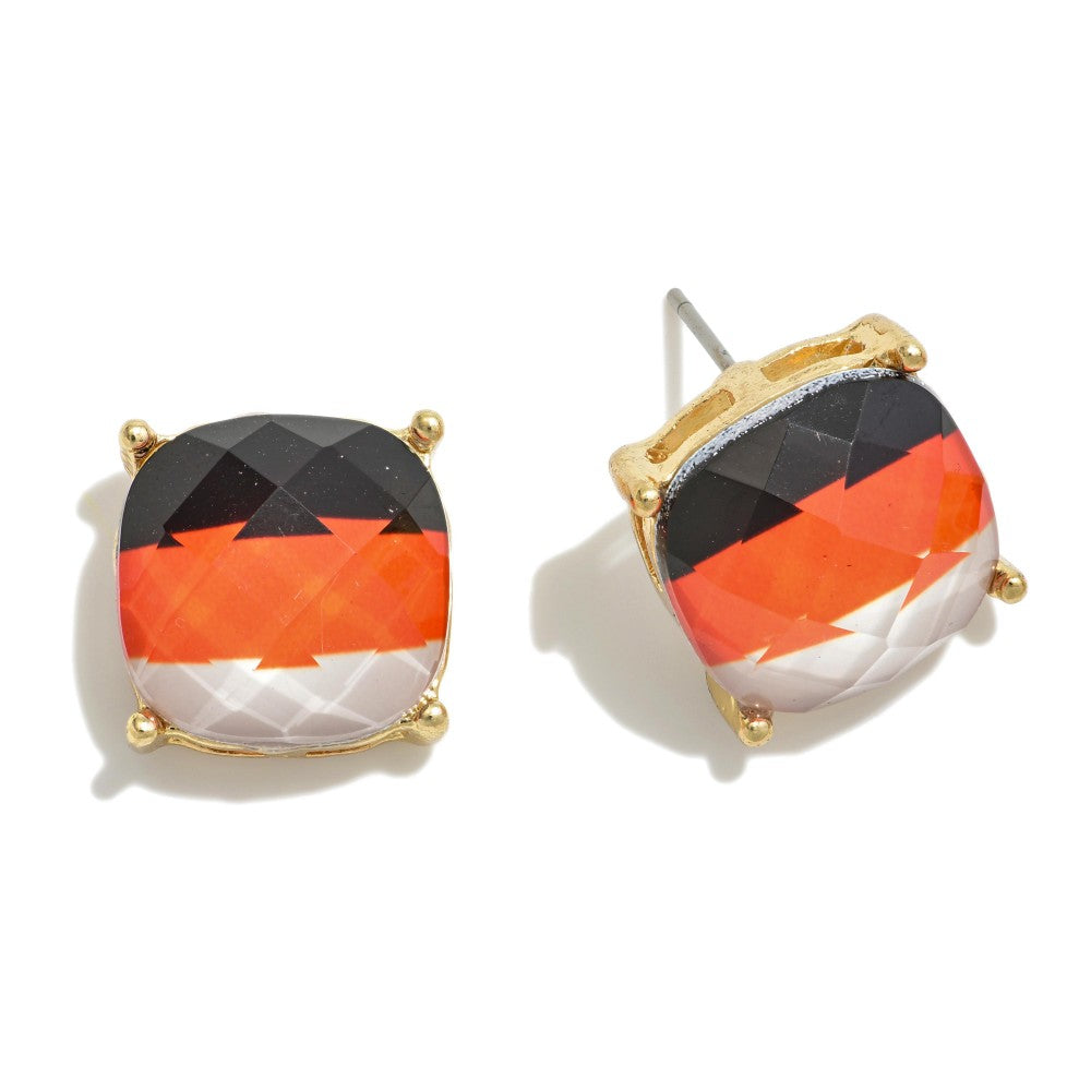 Game Day Faceted Stud Earrings in Orange and Black