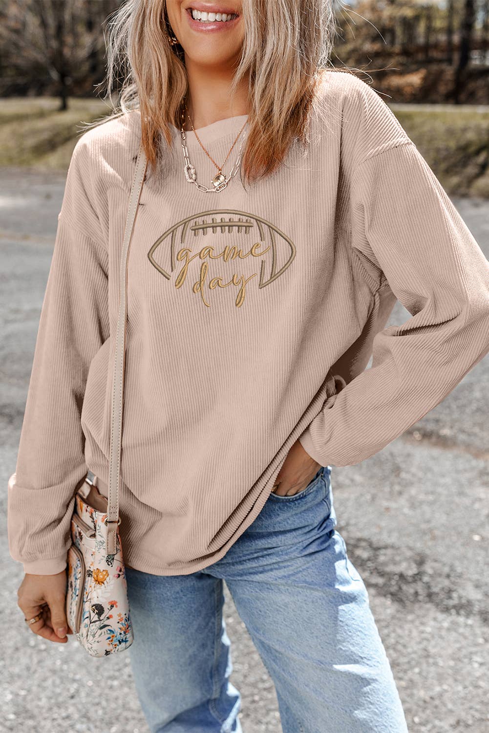 Football Game Day Embroidered Corduroy Sweatshirt