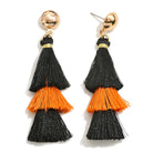 Two Tone String GameDay Tassel Drop Earring in Orange and Black-How Cute is That? Boutique
