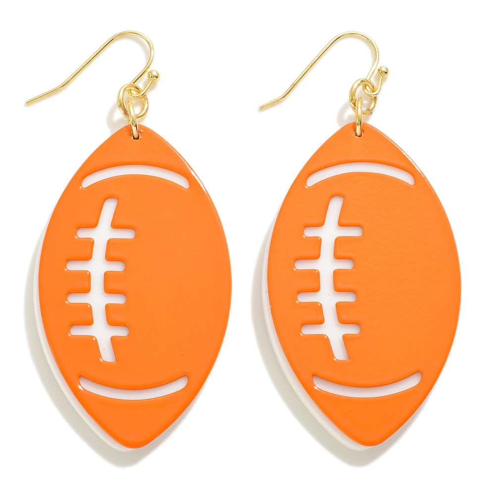 Layered Metal Football Drop Earring in Orange