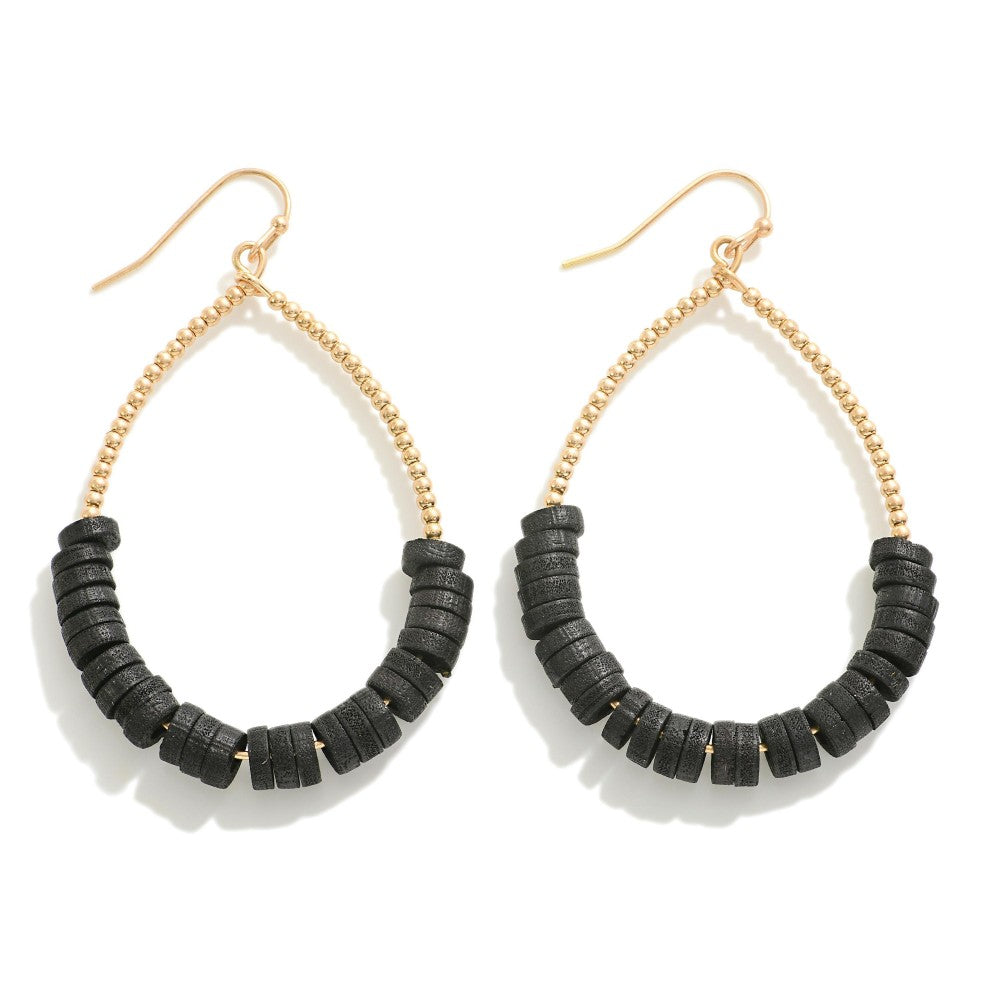 Beaded Teardrop Earrings With Wooden Disc Beads