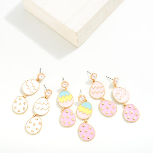 Easter Egg Drop Earrings With Pearl Post Detail