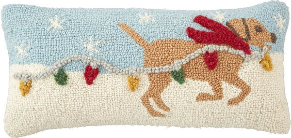 DOG WITH CHRISTMAS LIGHTS HOOK  Pillow By Mudpie