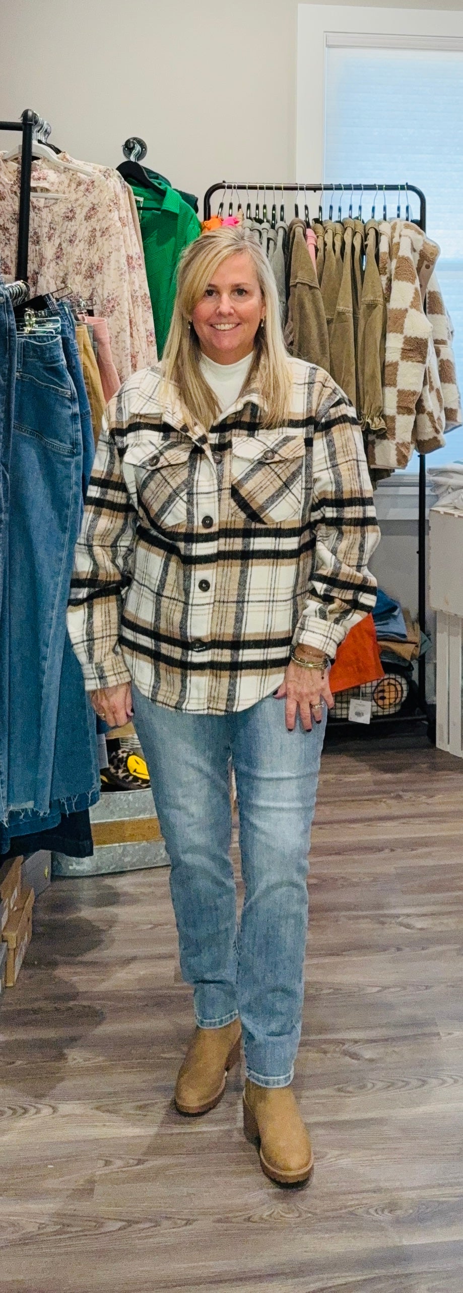 Black and Brown Plaid Button Shacket