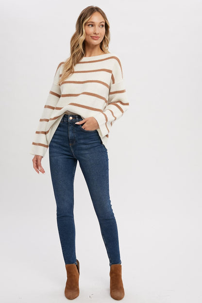 STRIPE RIBBED PULLOVER SWEATER