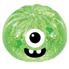 Green glittery monster squishy with a single eye and mouth