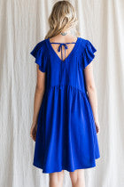 V-neck Dress with Ruffle Cap Sleeve