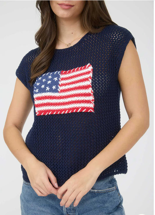 AMERICAN FLAG CROCHET KNIT SWEATER TOP
