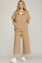 SHORT SLEEVE TEXTURED HALF ZIP HOODIE TOP-How Cute is That? Boutique
