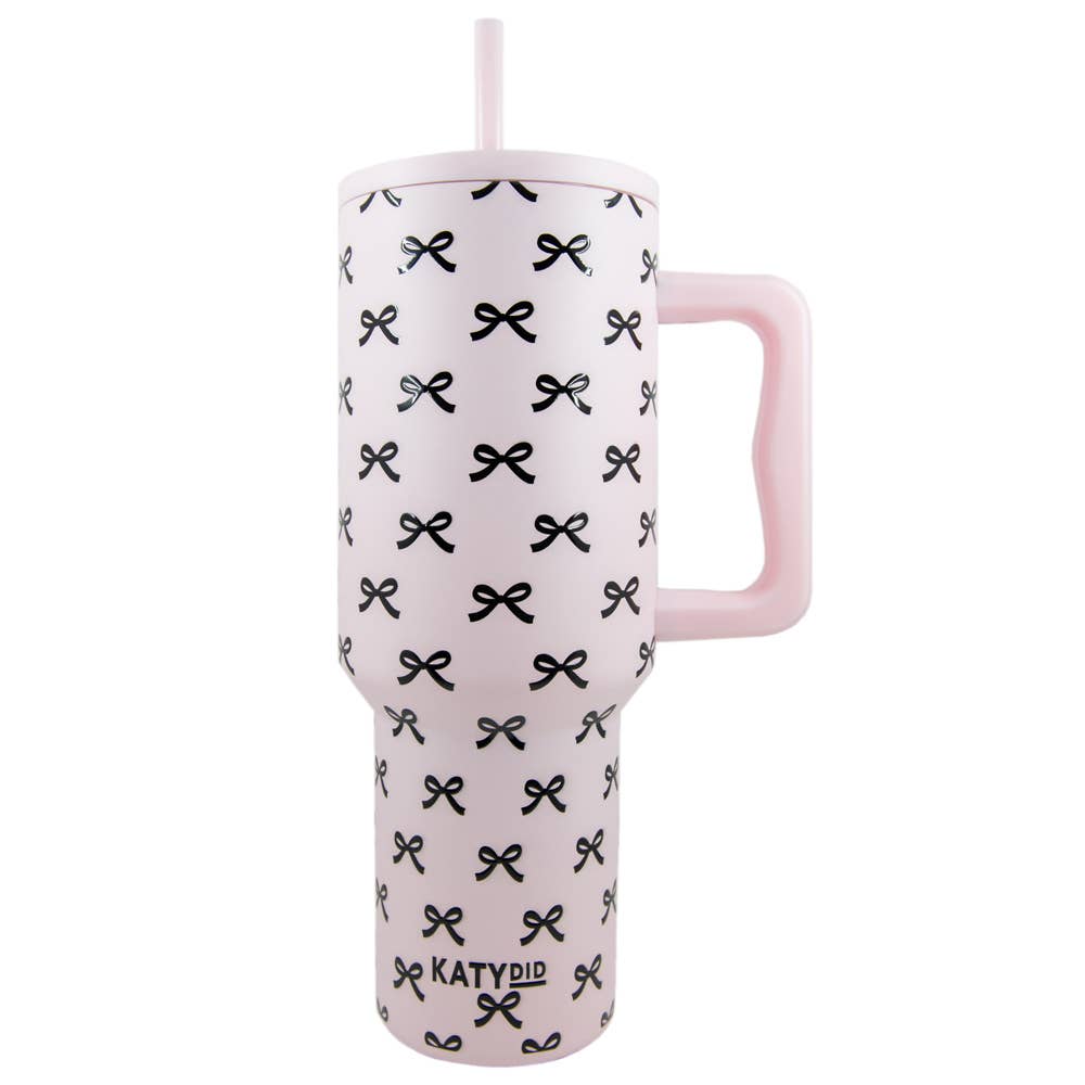 Black & Pink Mini Coquette Bows 38 Oz Tumbler w Handle-How Cute is That? Boutique