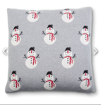 20 Inch Cotton Knit Gray Snowman Pillow
