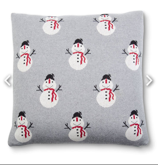20 Inch Cotton Knit Gray Snowman Pillow