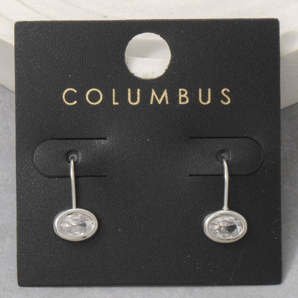 Silver Oval bezel cubic zirconia drop earrings for women