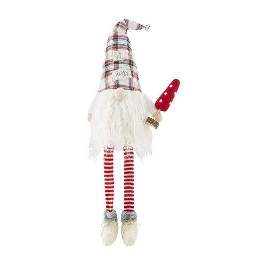 MERRY DELUXE DANGLE LEG CHRISTMAS GNOME with So Merry Plaid Hat