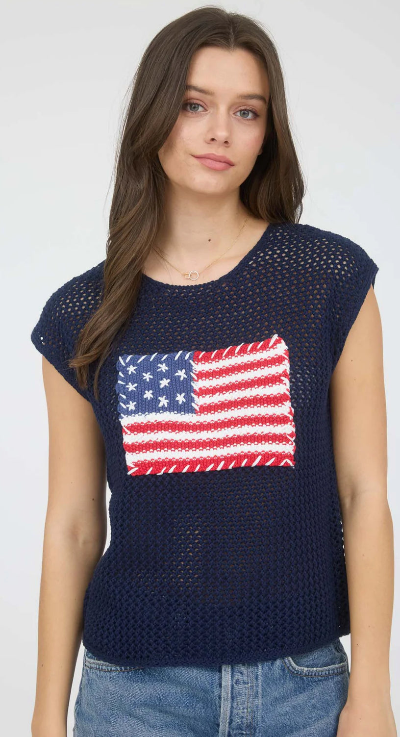 AMERICAN FLAG CROCHET KNIT SWEATER TOP-How Cute is That? Boutique